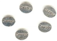 5 11x9x3mm Silver Plated Oval "Courage" Beads